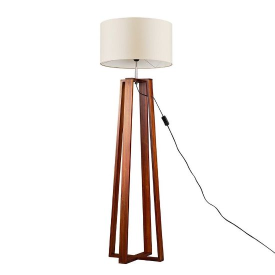 Picture of Dark Wood Floor Lamp Standard Living Room Light Large Lamspshade LED Light Bulb