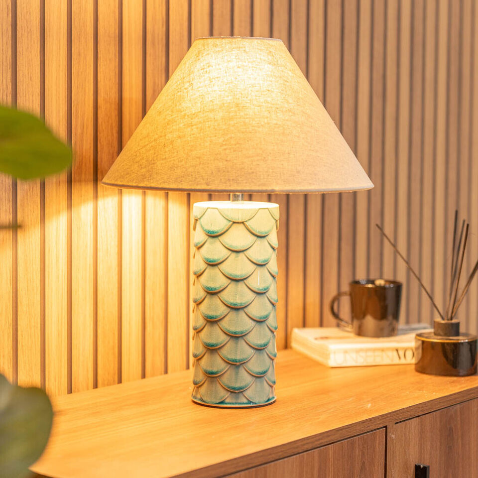 Shell Table Lamp Ceramic Mermaid Effect Scallop Base Bedroom Light ...