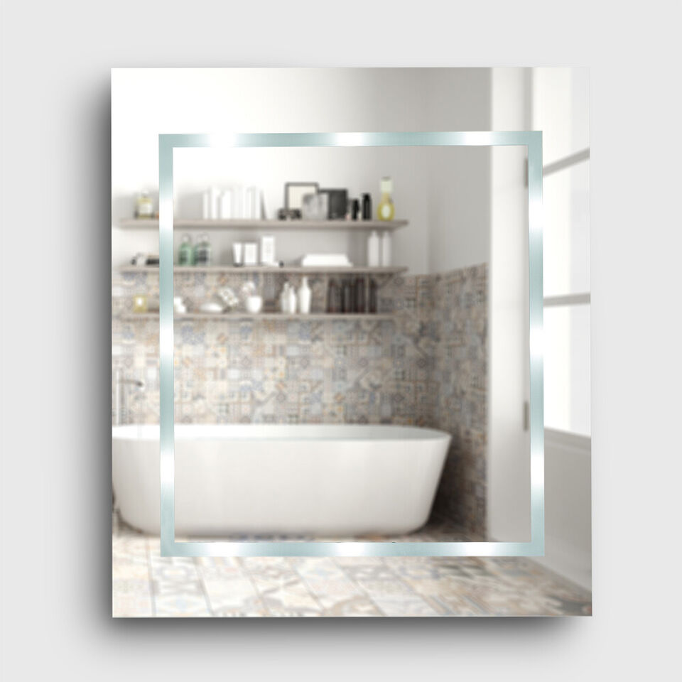 Modern Battery Operated Illuminated LED Bathroom Wall Mirror Cool White ...