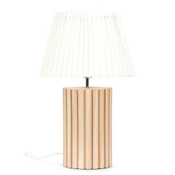 Show details for Wooden Table Lamp Base With White Pleated Lampshade For Soft Natural Light Picture of Wooden Table Lamp Base With White Pleated Lampshade For Soft Natural Light