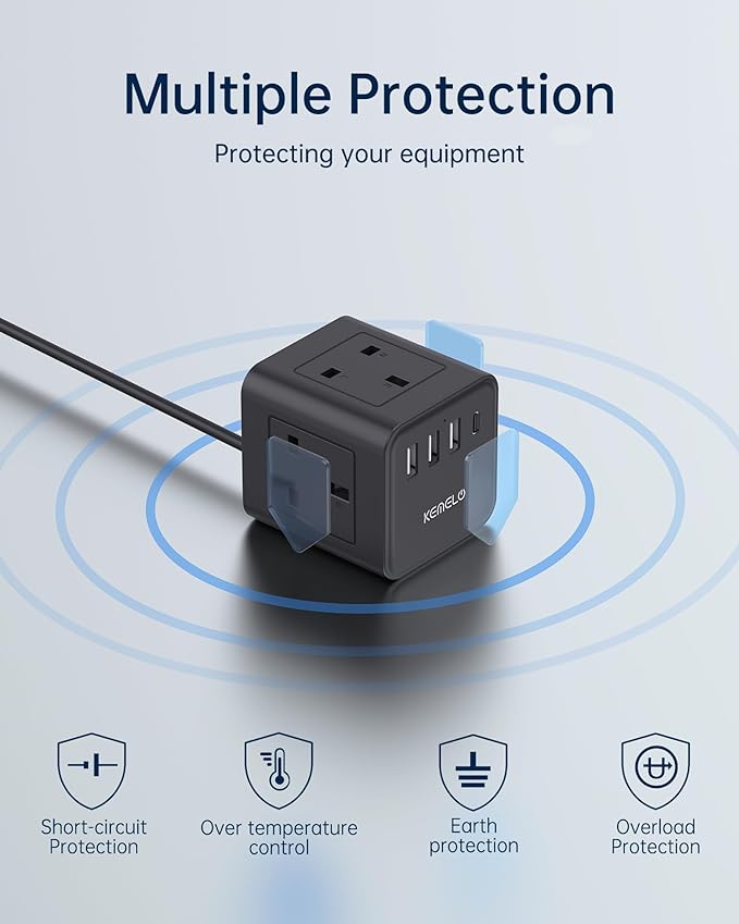 Cube Extension Lead with 4 USB Slots | 4 Way Multi Plug Cable | Child ...