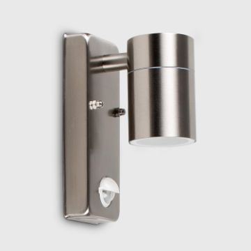 Show details for Outdoor Motion Sensor Wall Lights, Downward Outside Lighting Mains Powered, IP44 Silver Stainless Steel Picture of Outdoor Motion Sensor Wall Lights, Downward Outside Lighting Mains Powered, IP44 Silver Stainless Steel