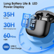 Picture of Bluetooth 5.4 Wireless Earbuds with 6 Mics, ENC Noise Cancelling, 35H Playtime, LED Display, IPX7 – Black