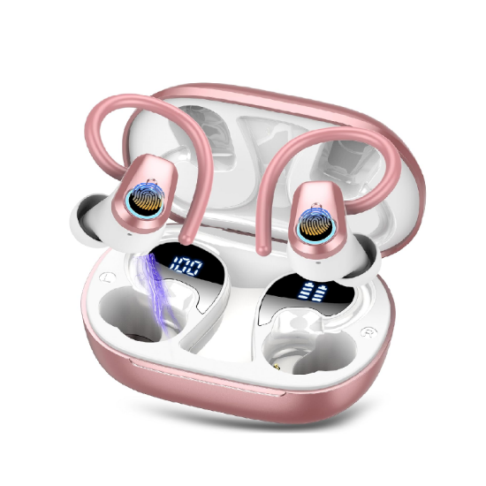 Picture of Bluetooth 5.3 Earbuds, 4 ENC Mics, 50H Playtime, Dual LED, Earhooks, IP7 Waterproof, Rose Gold