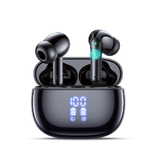 Picture of Wireless Earbuds Bluetooth 5.4, 4 ENC Mics, 48H Playtime, LED Display, IPX7 Waterproof, Deep Bass Stereo for Running, Gym & Gaming (Black)