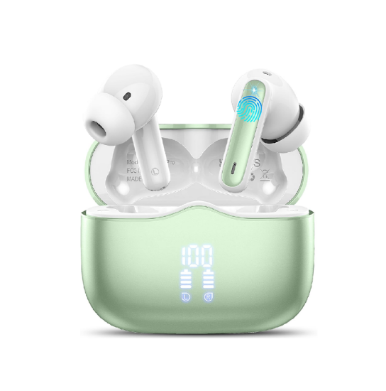Picture of Wireless Bluetooth 5.4 Earbuds, HiFi Stereo Deep Bass, 4 ENC Mics, 40H Playtime, Dual LED Display, IPX7 Waterproof, Green