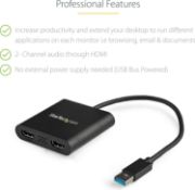 Picture of StarTech USB-A 3.0 to Dual HDMI Adapter, Dual Monitor Converter, 4K 30Hz + 1080p 60Hz, Extend/Mirror Display