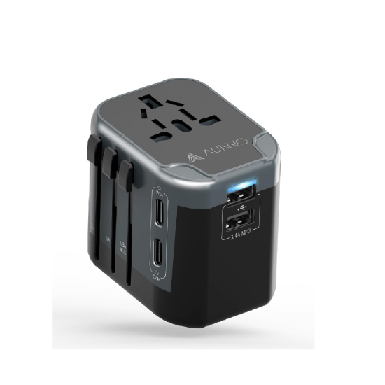 Picture of AUNNO Universal Travel Adapter, All-in-One International Plug, 2 USB-C & 2 USB Ports, Dual Fuse, UK/EU/USA/AU Travel Adapter