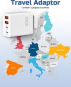 Picture of 40W EU Travel Charger with European Plug Adapter, 2 USB-C & 2 USB-A Ports, Fast Charging UK to Europe Adapter for iPhone & Samsung (2 Pack)