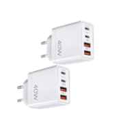 Picture of 40W EU Travel Charger with European Plug Adapter, 2 USB-C & 2 USB-A Ports, Fast Charging UK to Europe Adapter for iPhone & Samsung (2 Pack)