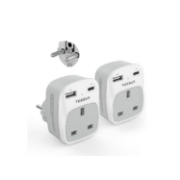 Picture of UK to EU Plug Adapter 2 Pack TESSAN with 2 USB Ports (1 USB-C) Grounded Travel Adapter Type E/F