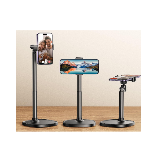 Picture of DIMONCOAT Adjustable Phone Stand for Desk, Aluminum Alloy iPhone Holder, Angle & Height Adjustable, Universal Stand for iPhone 17–15 Pro Max, Recording & Office Use