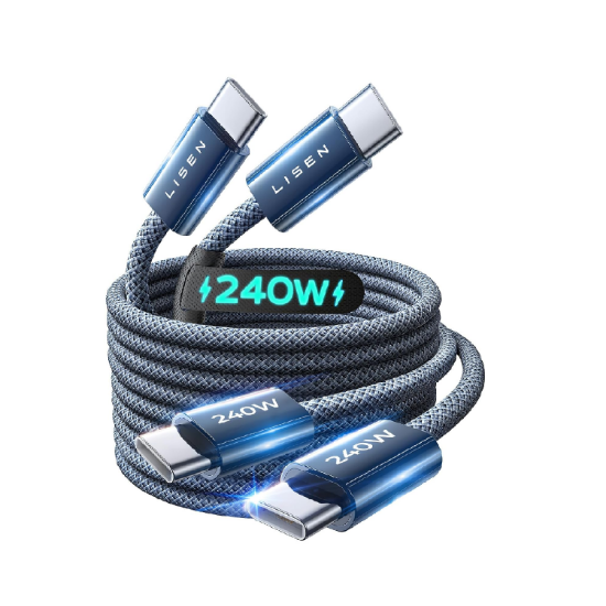 Picture of LISEN 240W USB-C to USB-C Cable 2-Pack 2m Fast Charging Nylon Type C Cable for iPhone 17–15, MacBook, Samsung S25