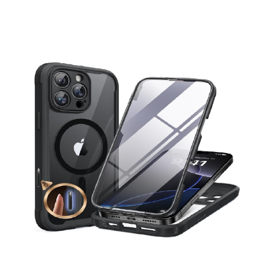 Picture of Miracase Magnetic Case for iPhone 16 Pro 6.3" with 9H Screen Protector, Camera Button & MagSafe Compatible Black Bumper Case