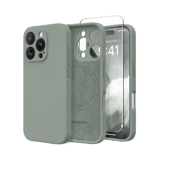 Picture of Magnetic iPhone 16 Pro Case 6.3" MagSafe Silicone Shockproof Full Camera & Screen Protection Calke Green